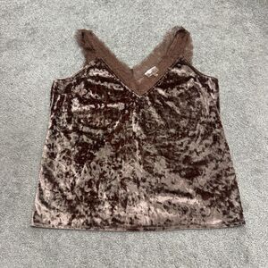 Heartloom Velvet Lace Trim Tank Top Womens Large Bronze Brown Sleeveless Casual